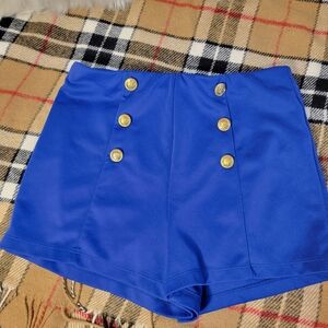 Blue Women's Shorts with Gold Buttons